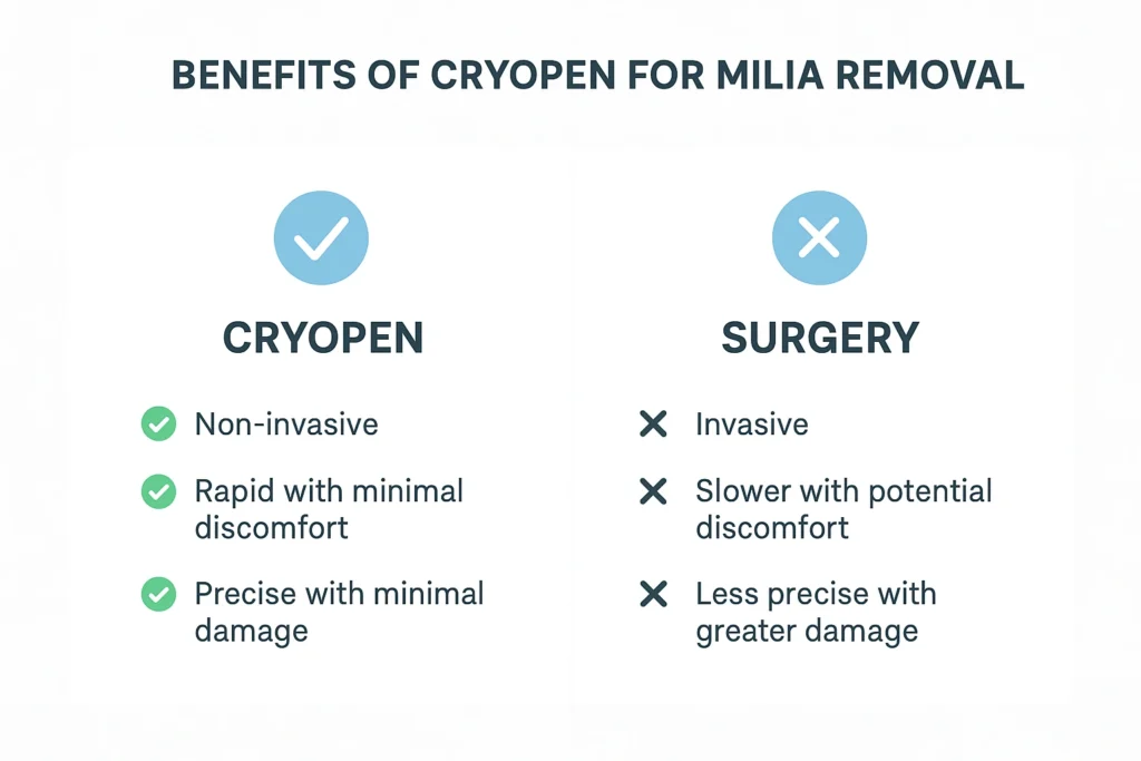Benefits of cryopen for milia removal Chester-le-Street compared to surgical treatments.